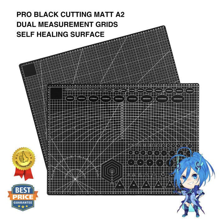 Cutting Mat A2 Size Pro Black Self Healing Grid Board for Precision in