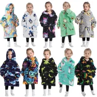 ✼✥ Winter Warm Cartoon Kids TV Hooded Blanket Sofa Cozy Plaid Pocket Fleece Adults Boy Girl Bathrobe Oversized Outwear Sweatshirts