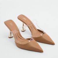 2023 new summer new beige pointed Muller shoes transparent za.raˉhigh-heeled temperament fairy sandals and slippers