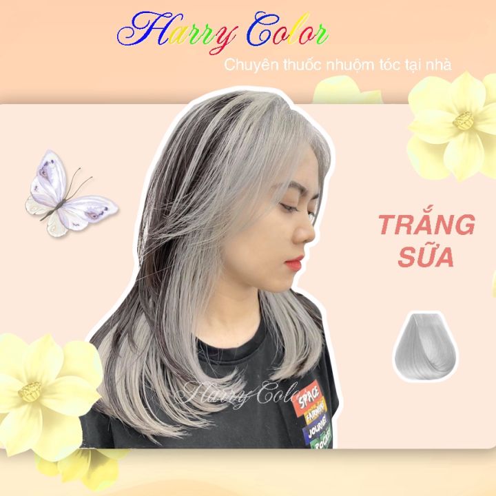 Thuốc nhuộm tóc màu Trắng sữa chính hãng (full bộ kèm oxy, gang tay, không  làm khô tóc) ( RẺ VÔ DỊCH) | Shopee Việt Nam