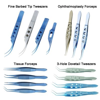 Autoclavable Tissue Forceps Fine Barbed Tip Tweezers Ophthalmic Tweezers Set Stainless Steel/Titanium Alloy Ophthalmic Tools