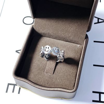 [COD] No. 5533 pure silver 990 open smile ring niche design light luxury cold adjustable female