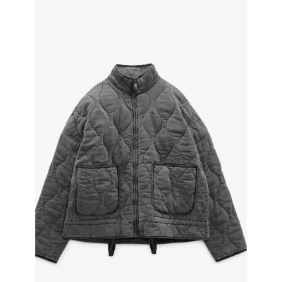 TRAF Cotton Coat Womens 2023 Winter Fashion Pocket Drawstring Warm Vintage Long Sleeve Zipper Female Outerwear Tops Jacket