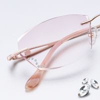 Womens Myopia Glasses Equipped with Degrees Pure Titanium Frameless Diamond Rimmed Ultra Light Finished Optical