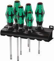 Wera - 5105650001 Kraftform Plus 334/6 Screwdriver Set with Rack and Lasertip, 6-Pieces Slotted: 6.5x150mm, 3x80mm, 4x100mm, 5.5x125. Phillips: PH1x80, PH2x100