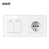 AXUS Wall Light push Button Switch with EU Power Wall Sockets Outlet 123Gang 12Way White Crystal Glass Panel sensory Switch