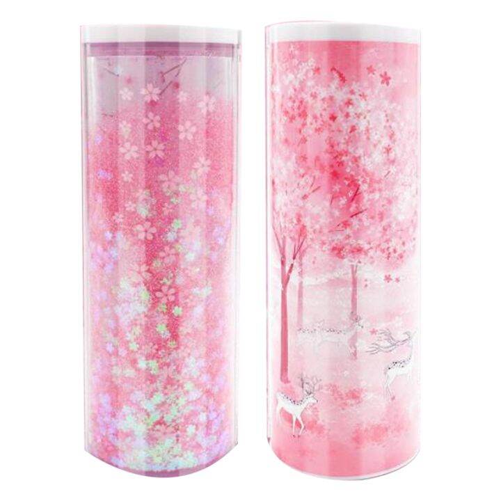 nbx-pencil-case-for-boy-girl-stationery-box-quicksand-translucent-creative-multifunction-cylindrical-pencil-case-school-pink