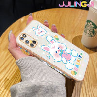 Jjlingji เคสสำหรับ OPPO A92 OPPO A52 OPPO A72 4G เคสลายการ์ตูนกระต่ายสีขาวน่ารักสี่เหลี่ยมหรูหราขอบชุบเคสมือถือซิลิโคนกันกระแทกฝาหลังเคสป้องกันเลนส์กล้อง