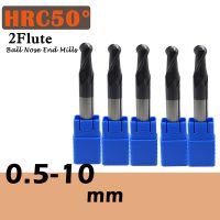 5PCS HRC50 1MM- 12MM 8MM 6MM 2Flute มาตรฐานบอลจมูก End Mills ทังสเตนลูกเหล็กเครื่องตัดกัดปลาย CNC เครื่องตัดโลหะผสม CNC