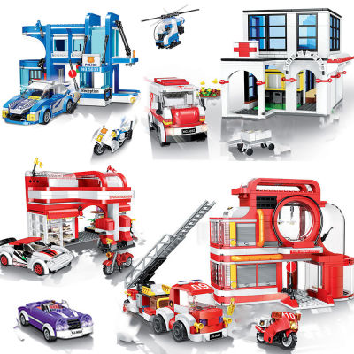 NEW City SWAT Office Fire Station Aerial Ladder Model Bricks Kids Toys Architecture Sets Ambulance