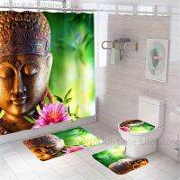 【CW】♙□  Luxury Buddha Shower Curtains With Hooks Scene Polyester Fabric Set