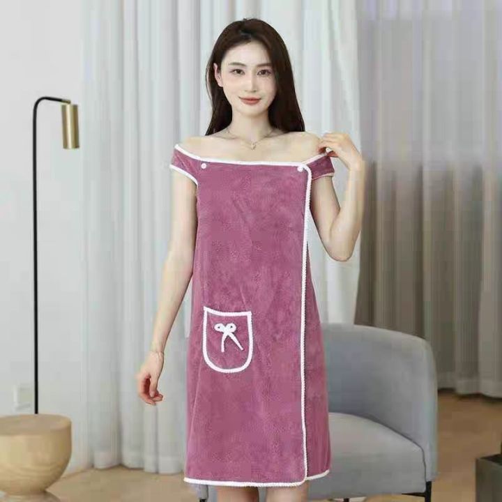 กระโปรงผ้าเช็ดตัวผ้าเช็ดตัว-xiaoli-clothing-สลิงโบว์เสื้อคลุมอาบน้ำเนื้อนุ่มผ้าขนหนูขนาดใหญ่ดูดซับความหนา