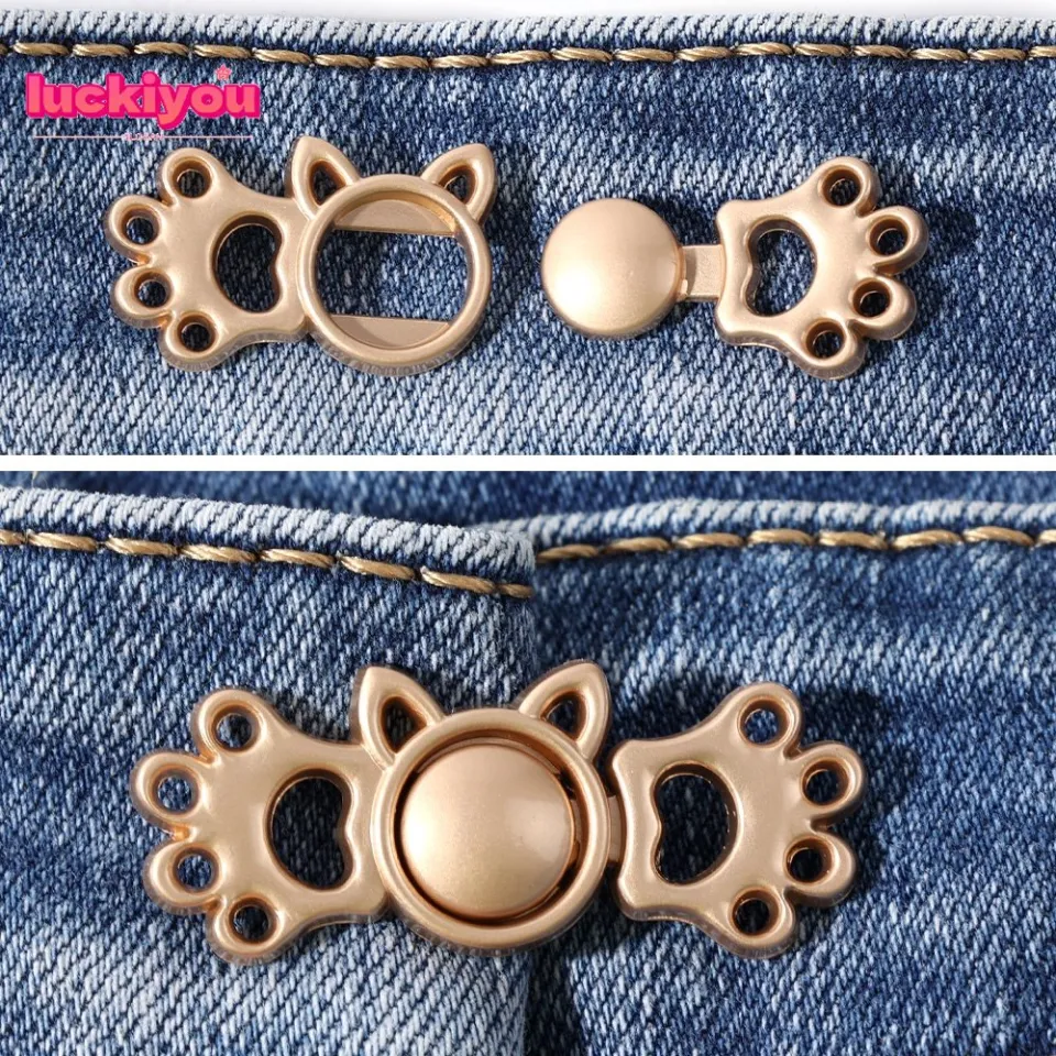 8 Pairs Button for Jeans Adjustable Waist Tightener Pins No Sewing Dog Paw  Buckles Removable Metal Buttons to Make Jeans Tighter Cat Paw
