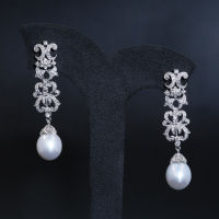 Australian Pearl Diamond Earrings ต่างหูเพชรมุกออสเตรเลีย ประดับเพชรน้ำ96-97 ตัวเรือนเป็นทองขาว18k