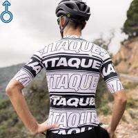 Summer 2022 Attaquer Short Sleeved Men Cycling Jersey Black White Letter Big Logo Style MTB Bicycle Riding Speed Shirt Quick Dry