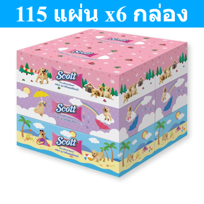 สก๊อตต์ กระดาษเช็ดหน้า 115 แผ่น แพ็ค 6 กล่อง Scott Facial Box Tissues 115 Sheets x 6 Boxes. รหัสสินค้า Ce0146dn