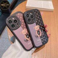 MLC.77-เคสสกีนลายหมีแบหลุยดำ คลุมเลนส์กล้อง น้ำตาล ซิลิโคนTPU นิ่ม ใช้สำหรับ7/8/11/12/13ทุกรุ่น #1023