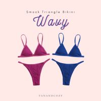 tanandcozy - Wavy เซ็ทบิกินี่ บราสายเดี่ยว + กางเกงทรง High Cut มี 2 สี