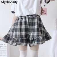 Japanese Spring Autumn Women Lolita Skirt High Waist Plaid Mini Cotton Skirts Saias Cute Kawaii Ruffles Christmas Gift Skirts