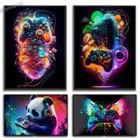 เกมเมอร์ที่มีสีสัน Panda Game Handle Pop Art โปสเตอร์และภาพพิมพ์สำหรับ Boy Game Room Decor - Top Gaming Accessories