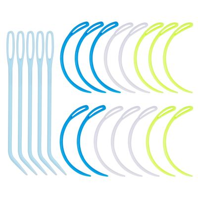 Nonvor 20PCs Sewing Knitting Kits Large Eye Curved Needles Plastic Elbow Needles DIY Sweater Tapestry Knitting Weaving Tools