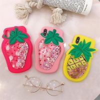 ◎❐ 3D Strawberry Pineapple Shining Star Dynamic Liquid Decompression Silicone cover for iphone 11Pro MAX XS XR 7 8 plus phone case