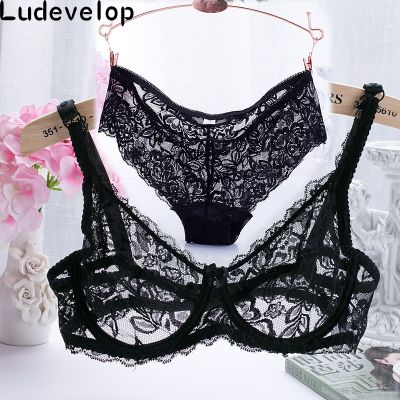 [Cos imitation] 32 40 ABC Cup Intimates Hollow Out Lace Bra และ BriefsSexy Women Ultra Thin Underwear Bra Set Sexy Lingerie Bra Up Sofe