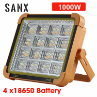 SANX 1000W Soalr โคมไฟฟลัดไลท์ LED,ไฟทำงาน4สี USB ชาร์จได้โคมไฟกันน้ำ IP66โคมไฟตั้งแคมป์แม่เหล็กไฟตะเกียง