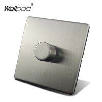 ❦●▤ Wallpad H6 1 Gang 2 Way LED Dimmer Switch Push On Off Satin Chrome Brushed Stainless Steel Panel Metal Knob