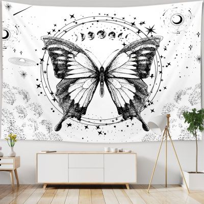 Butterflies and Moths Tapestry Black and White Flower Tapestry Wall Hanging Beach Blanket Romantic Bedroom Dorm Home Decor