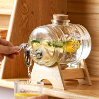 1L Glass Whiskey Barrel Wine Barrel Chopp Growler Beer Bottle Fruit Wine Aging Alcohol Honey Storage Container With Base Faucet Pipe Fittings Accessor