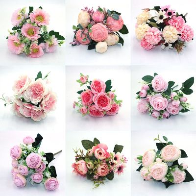 【cw】 Pink 1pcs various beautiful artificial peony rose gerbera daisy silk flowerhome garden party wedding decoration fake flower
