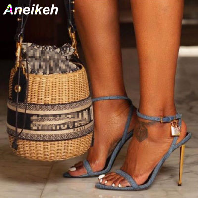Aneikeh Concise 2022 Summer High Heels Women Shoes Pointed Toe Metal Decoratio Sandals Party Cross-Tied Gladiator Lace-Up 35-41