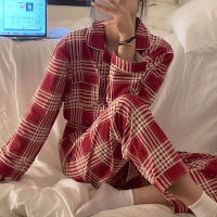 QWEEK Plaid Christmas Pajamas Women Korean Sleepwear Autumn Pijamas Cute Clothes Pyjamas 2 Piece Pants Sets Loungewear Pj Suit