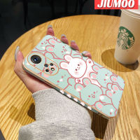 JIUMOO เคสสำหรับ Honor 50 70 5G Magic 4 Pro Magic 5 Pro เคสการ์ตูน Happy Rabbit ใหม่กรอบสี่เหลี่ยมเคสพื้นผิวชุบซิลิกาเจลนิ่มกันกระแทกเคสมือถือฝาครอบป้องกันเลนส์กล้องถ่ายรูปรวมทุกอย่าง