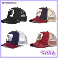 SYBOOKS 1pc ตลกๆ ปรับได้ปรับได้ สไตล์ฮิปฮอป หมวก Snapback ระบายอากาศ ฟาร์มคนขับรถบรรทุก ภาพวาดสัตว์ในฟาร์มสุดเจ๋ง หมวกเบสบอลตาข่าย