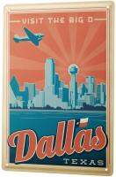 ตั้งแต่ปี2004ป้ายดีบุกป้ายโลหะป้ายตกแต่ง-แผ่นตกแต่งบ้าน Deco City Dallas Texas Skyline Aircraft - Retro Wall Art