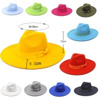 Wide brim 9.5cm woolen jazz hat ladies red bowknot fedora hat spring and summer new elegant retro Panama hat wedding hat