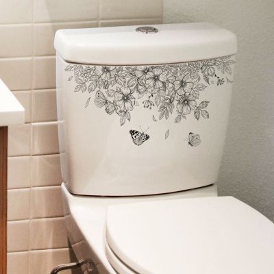 Plain Flower Butterfly Wall Sticker Bathroom Accessories Decor Cabinet Room Home Decoration Decals Toilet Self Adhesive Mural