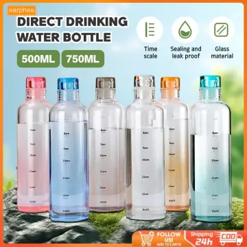 500ml/750ml Large Capacity Glass Water Bottle with Time Marker Cover for Water  Drink Transparent Milk