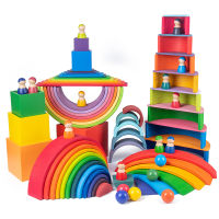 ขายไม้ Rainbow Stacking Block บล็อกอาคารไม้เปิดประเภทของเล่นเพื่อการศึกษา Montessori ของเล่นไม้สเปน Warehouse