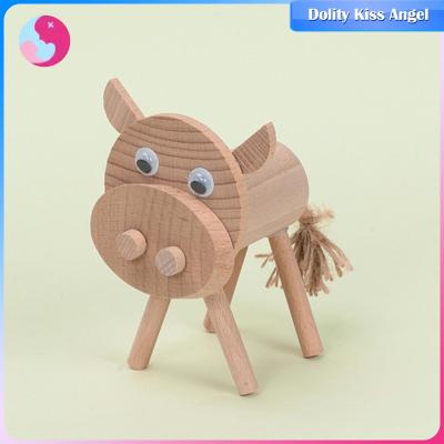 Dolity ของเล่นพัฒนาการเรียนรู้แบบทำมือของเล่นรูปสัตว์ไม้แบบ DIY สำหรับเด็กเล็กเด็กผู้หญิงโรงเรียนอนุบาลวัว