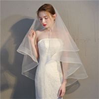 【YF】 Simple and short double layered headscarf bride wedding dress hot selling accessories with hair comb exquisite elastic mesh