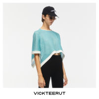 VICKTEERUT (ราคาปกติ 5,800-.) Short Sleeve Blouse with Satin Trimming Detail เสื้อแขนสั้นตกแต่งผ้าซาติน
