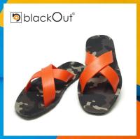 BlackOut Cross รองเท้าแตะแบล็คเอ้าท์ รุ่นหูไขว์ (ลายทหาร) - พื้นสีเทาลายทหาร หูไขว้สีส้ม - MFS