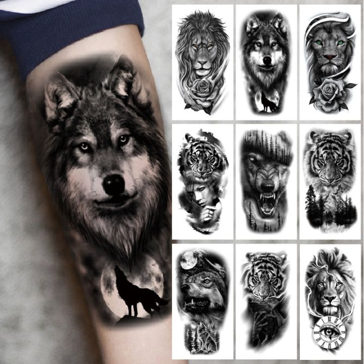 yf-upper-arm-sleeve-tattoo-crown-lion-tiger-wolf-head-waterproof-temporary-stickers-body-art-fake-for-women-men