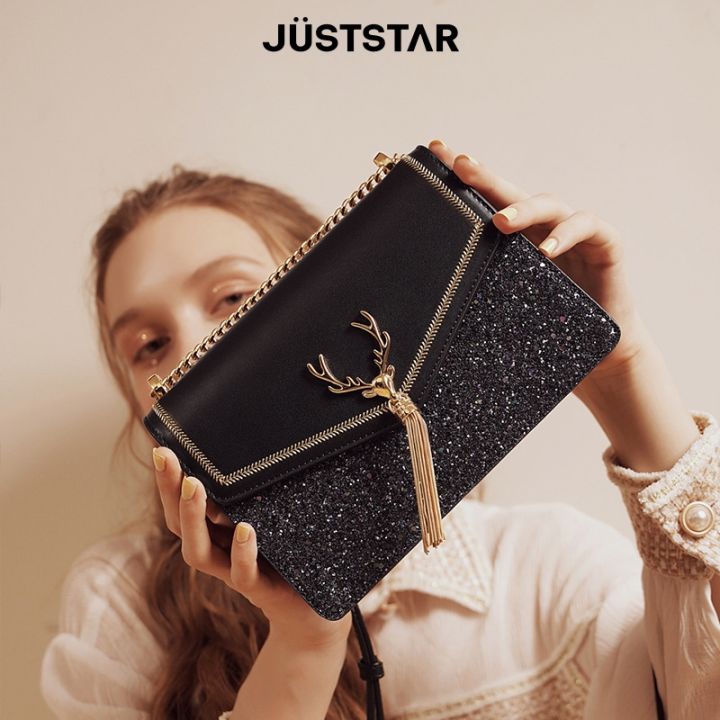 juststart-กระเป๋าผู้หญิง2022ใหม่ออกแบบเขากวางสปริงสะพายไหล่แฟชั่นโซ่ใต้วงแขน