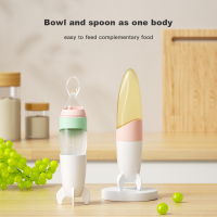 Beinland  silicone baby food dispensing spoon  Standing dust cove  Food grade silica gel, no odor Pacifier like touch spoon head   soft   Bowl and spoon as one body  Leakproof block piece  spoonful of multi-purpose    Micro-pressure control amount of feed