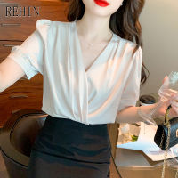 REHIN ผู้หญิงฤดูร้อนใหม่เวอร์ชั่นเกาหลีของคอวีแขนสั้นเสื้อซาตินเสื้อหรูหรา
