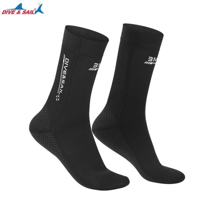 ถุงเท้าดำน้ำดำน้ำตื้นนีโอพรีนหนา3มม-อุปกรณ์ดำน้ำถุงเท้าว่ายน้ำฤดูหนาวกันลื่นกันหนาว